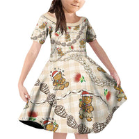 Beige Palaka Hawaii Mele Kalikimaka Family Matching Off Shoulder Short Dress and Hawaiian Shirt Ohia Lehua Shell Leis Funny Gingerbread Santa - Polynesian Pride