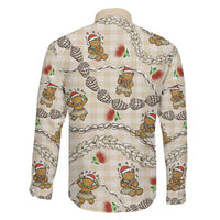 Beige Palaka Hawaii Mele Kalikimaka Family Matching Off Shoulder Short Dress and Hawaiian Shirt Ohia Lehua Shell Leis Funny Gingerbread Santa - Polynesian Pride