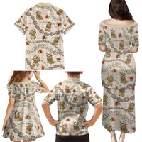 Beige Palaka Hawaii Mele Kalikimaka Family Matching Puletasi and Hawaiian Shirt Ohia Lehua Shell Leis Funny Gingerbread Santa - Polynesian Pride