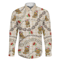 Beige Palaka Hawaii Mele Kalikimaka Family Matching Puletasi and Hawaiian Shirt Ohia Lehua Shell Leis Funny Gingerbread Santa - Polynesian Pride