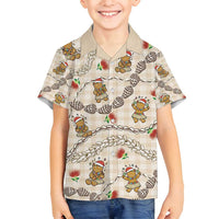 Beige Palaka Hawaii Mele Kalikimaka Family Matching Puletasi and Hawaiian Shirt Ohia Lehua Shell Leis Funny Gingerbread Santa - Polynesian Pride