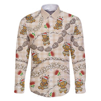 Beige Palaka Hawaii Mele Kalikimaka Family Matching Short Sleeve Bodycon Dress and Hawaiian Shirt Ohia Lehua Shell Leis Funny Gingerbread Santa - Polynesian Pride
