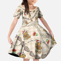 Beige Palaka Hawaii Mele Kalikimaka Family Matching Tank Maxi Dress and Hawaiian Shirt Ohia Lehua Shell Leis Funny Gingerbread Santa - Polynesian Pride