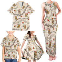Beige Palaka Hawaii Mele Kalikimaka Family Matching Tank Maxi Dress and Hawaiian Shirt Ohia Lehua Shell Leis Funny Gingerbread Santa - Polynesian Pride