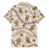Beige Palaka Hawaii Mele Kalikimaka Family Matching Tank Maxi Dress and Hawaiian Shirt Ohia Lehua Shell Leis Funny Gingerbread Santa - Polynesian Pride