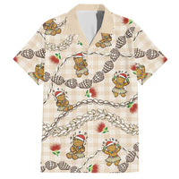 Beige Palaka Hawaii Mele Kalikimaka Hawaiian Shirt Ohia Lehua Shell Leis Funny Gingerbread Santa LT14 Beige - Polynesian Pride