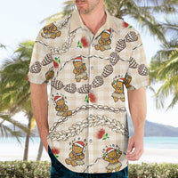 Beige Palaka Hawaii Mele Kalikimaka Hawaiian Shirt Ohia Lehua Shell Leis Funny Gingerbread Santa LT14 - Polynesian Pride