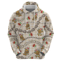 Beige Palaka Hawaii Mele Kalikimaka Hoodie Ohia Lehua Shell Leis Funny Gingerbread Santa - Polynesian Pride