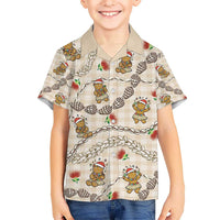 Beige Palaka Hawaii Mele Kalikimaka Kid Hawaiian Shirt Ohia Lehua Shell Leis Funny Gingerbread Santa - Polynesian Pride