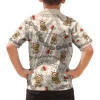 Beige Palaka Hawaii Mele Kalikimaka Kid Hawaiian Shirt Ohia Lehua Shell Leis Funny Gingerbread Santa LT14 - Polynesian Pride