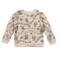 Beige Palaka Hawaii Mele Kalikimaka Kid Ugly Christmas Sweater Ohia Lehua Shell Leis Funny Gingerbread Santa - Polynesian Pride