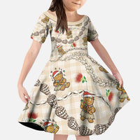 Beige Palaka Hawaii Mele Kalikimaka Kid Short Sleeve Dress Ohia Lehua Shell Leis Funny Gingerbread Santa LT14 KID Beige - Polynesian Pride
