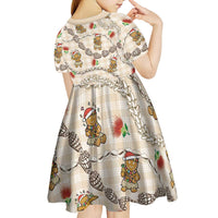 Beige Palaka Hawaii Mele Kalikimaka Kid Short Sleeve Dress Ohia Lehua Shell Leis Funny Gingerbread Santa LT14 - Polynesian Pride
