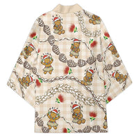 Beige Palaka Hawaii Mele Kalikimaka Kimono Ohia Lehua Shell Leis Funny Gingerbread Santa - Polynesian Pride