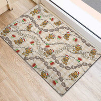 Beige Palaka Hawaii Mele Kalikimaka Rubber Doormat Ohia Lehua Shell Leis Funny Gingerbread Santa - Polynesian Pride