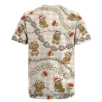 Beige Palaka Hawaii Mele Kalikimaka Rugby Jersey Ohia Lehua Shell Leis Funny Gingerbread Santa - Polynesian Pride