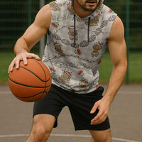 Beige Palaka Hawaii Mele Kalikimaka Sleeveless Hoodie Ohia Lehua Shell Leis Funny Gingerbread Santa - Polynesian Pride