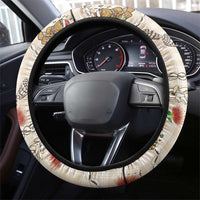 Beige Palaka Hawaii Mele Kalikimaka Steering Wheel Cover Ohia Lehua Shell Leis Funny Gingerbread Santa - Polynesian Pride