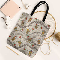 Beige Palaka Hawaii Mele Kalikimaka Tote Bag Ohia Lehua Shell Leis Funny Gingerbread Santa - Polynesian Pride