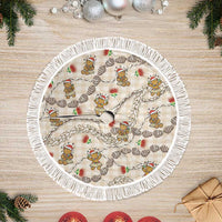 Beige Palaka Hawaii Mele Kalikimaka Tree Skirt Ohia Lehua Shell Leis Funny Gingerbread Santa LT14 Fringed Beige - Polynesian Pride