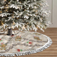 Beige Palaka Hawaii Mele Kalikimaka Tree Skirt Ohia Lehua Shell Leis Funny Gingerbread Santa LT14 - Polynesian Pride