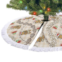 Beige Palaka Hawaii Mele Kalikimaka Tree Skirt Ohia Lehua Shell Leis Funny Gingerbread Santa LT14 - Polynesian Pride