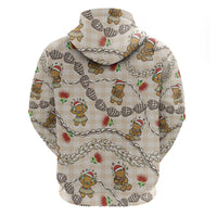 Beige Palaka Hawaii Mele Kalikimaka Zip Hoodie Ohia Lehua Shell Leis Funny Gingerbread Santa - Polynesian Pride