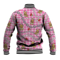 Pink Palaka Hawaii Mele Kalikimaka Baseball Jacket Ohia Lehua Shell Leis Funny Gingerbread Santa - Polynesian Pride
