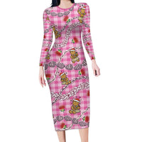 Pink Palaka Hawaii Mele Kalikimaka Family Matching Long Sleeve Bodycon Dress and Hawaiian Shirt Ohia Lehua Shell Leis Funny Gingerbread Santa - Polynesian Pride