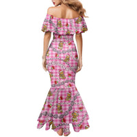 Pink Palaka Hawaii Mele Kalikimaka Family Matching Mermaid Dress and Hawaiian Shirt Ohia Lehua Shell Leis Funny Gingerbread Santa - Polynesian Pride