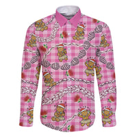 Pink Palaka Hawaii Mele Kalikimaka Family Matching Off The Shoulder Long Sleeve Dress and Hawaiian Shirt Ohia Lehua Shell Leis Funny Gingerbread Santa - Polynesian Pride