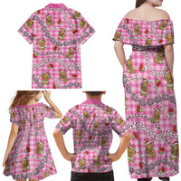 Pink Palaka Hawaii Mele Kalikimaka Family Matching Off Shoulder Maxi Dress and Hawaiian Shirt Ohia Lehua Shell Leis Funny Gingerbread Santa - Polynesian Pride