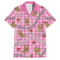Pink Palaka Hawaii Mele Kalikimaka Family Matching Off Shoulder Maxi Dress and Hawaiian Shirt Ohia Lehua Shell Leis Funny Gingerbread Santa - Polynesian Pride