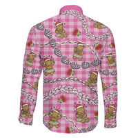 Pink Palaka Hawaii Mele Kalikimaka Family Matching Off Shoulder Maxi Dress and Hawaiian Shirt Ohia Lehua Shell Leis Funny Gingerbread Santa - Polynesian Pride