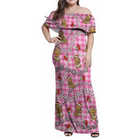 Pink Palaka Hawaii Mele Kalikimaka Family Matching Off Shoulder Maxi Dress and Hawaiian Shirt Ohia Lehua Shell Leis Funny Gingerbread Santa - Polynesian Pride