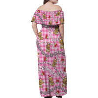 Pink Palaka Hawaii Mele Kalikimaka Family Matching Off Shoulder Maxi Dress and Hawaiian Shirt Ohia Lehua Shell Leis Funny Gingerbread Santa - Polynesian Pride