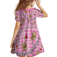 Pink Palaka Hawaii Mele Kalikimaka Family Matching Off Shoulder Short Dress and Hawaiian Shirt Ohia Lehua Shell Leis Funny Gingerbread Santa - Polynesian Pride