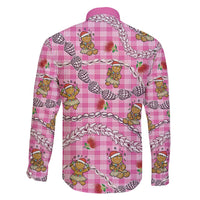 Pink Palaka Hawaii Mele Kalikimaka Family Matching Off Shoulder Short Dress and Hawaiian Shirt Ohia Lehua Shell Leis Funny Gingerbread Santa - Polynesian Pride