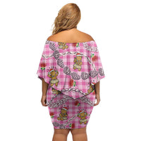 Pink Palaka Hawaii Mele Kalikimaka Family Matching Off Shoulder Short Dress and Hawaiian Shirt Ohia Lehua Shell Leis Funny Gingerbread Santa - Polynesian Pride