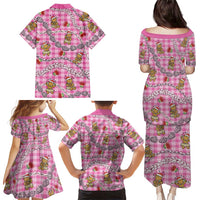 Pink Palaka Hawaii Mele Kalikimaka Family Matching Puletasi and Hawaiian Shirt Ohia Lehua Shell Leis Funny Gingerbread Santa - Polynesian Pride