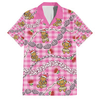 Pink Palaka Hawaii Mele Kalikimaka Family Matching Short Sleeve Bodycon Dress and Hawaiian Shirt Ohia Lehua Shell Leis Funny Gingerbread Santa - Polynesian Pride