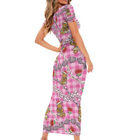 Pink Palaka Hawaii Mele Kalikimaka Family Matching Short Sleeve Bodycon Dress and Hawaiian Shirt Ohia Lehua Shell Leis Funny Gingerbread Santa - Polynesian Pride