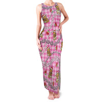 Pink Palaka Hawaii Mele Kalikimaka Family Matching Tank Maxi Dress and Hawaiian Shirt Ohia Lehua Shell Leis Funny Gingerbread Santa - Polynesian Pride