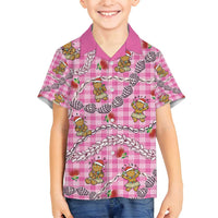 Pink Palaka Hawaii Mele Kalikimaka Family Matching Tank Maxi Dress and Hawaiian Shirt Ohia Lehua Shell Leis Funny Gingerbread Santa - Polynesian Pride