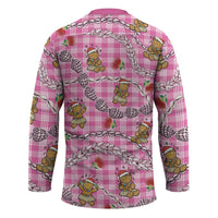 Pink Palaka Hawaii Mele Kalikimaka Hockey Jersey Ohia Lehua Shell Leis Funny Gingerbread Santa - Polynesian Pride