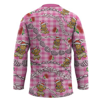 Pink Palaka Hawaii Mele Kalikimaka Hockey Jersey Ohia Lehua Shell Leis Funny Gingerbread Santa - Polynesian Pride