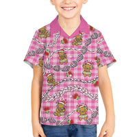 Pink Palaka Hawaii Mele Kalikimaka Kid Hawaiian Shirt Ohia Lehua Shell Leis Funny Gingerbread Santa LT14 Kid Pink - Polynesian Pride