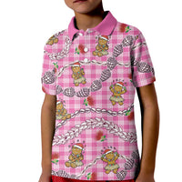 Pink Palaka Hawaii Mele Kalikimaka Kid Polo Shirt Ohia Lehua Shell Leis Funny Gingerbread Santa LT14 Kid Pink - Polynesian Pride