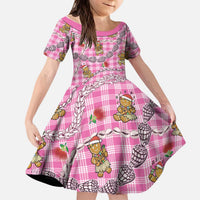 Pink Palaka Hawaii Mele Kalikimaka Kid Short Sleeve Dress Ohia Lehua Shell Leis Funny Gingerbread Santa - Polynesian Pride