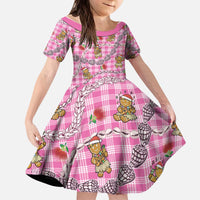 Pink Palaka Hawaii Mele Kalikimaka Kid Short Sleeve Dress Ohia Lehua Shell Leis Funny Gingerbread Santa - Polynesian Pride